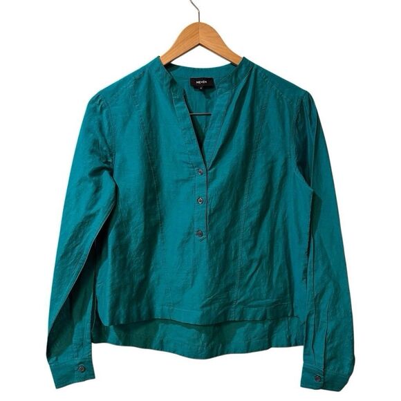 ME+EM Womens Blouse Size 10 Cotton Silk Classic Collar Button Front Long Sleeve - Picture 1 of 8